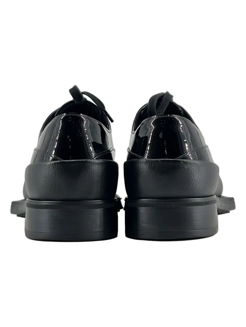 Prada Square Toe Rubber Sole Leather Derby Shoes 9 Black